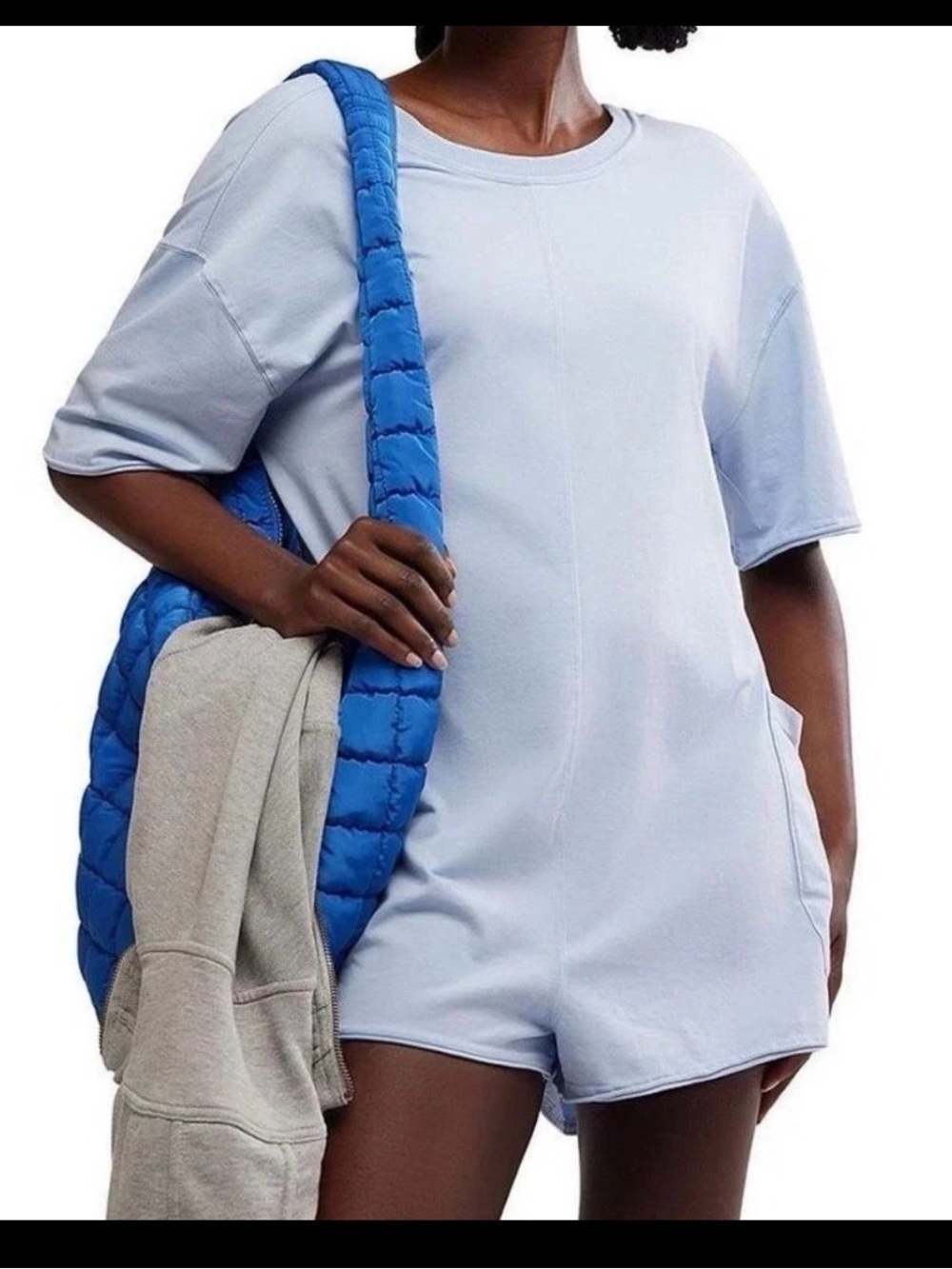 Free People FP Movement Hot Shot Crew Neck Tee Romper Steel Blue Size Small